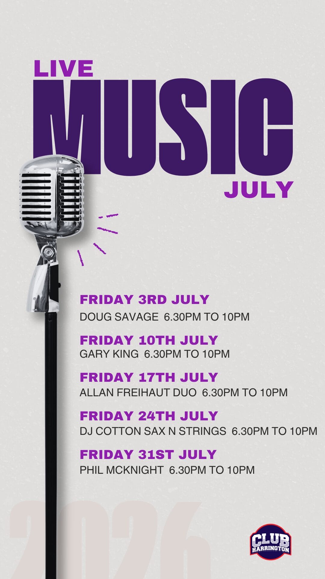 Copy of JUNE Music A4 Poster Easter Raffles at Club Harrington